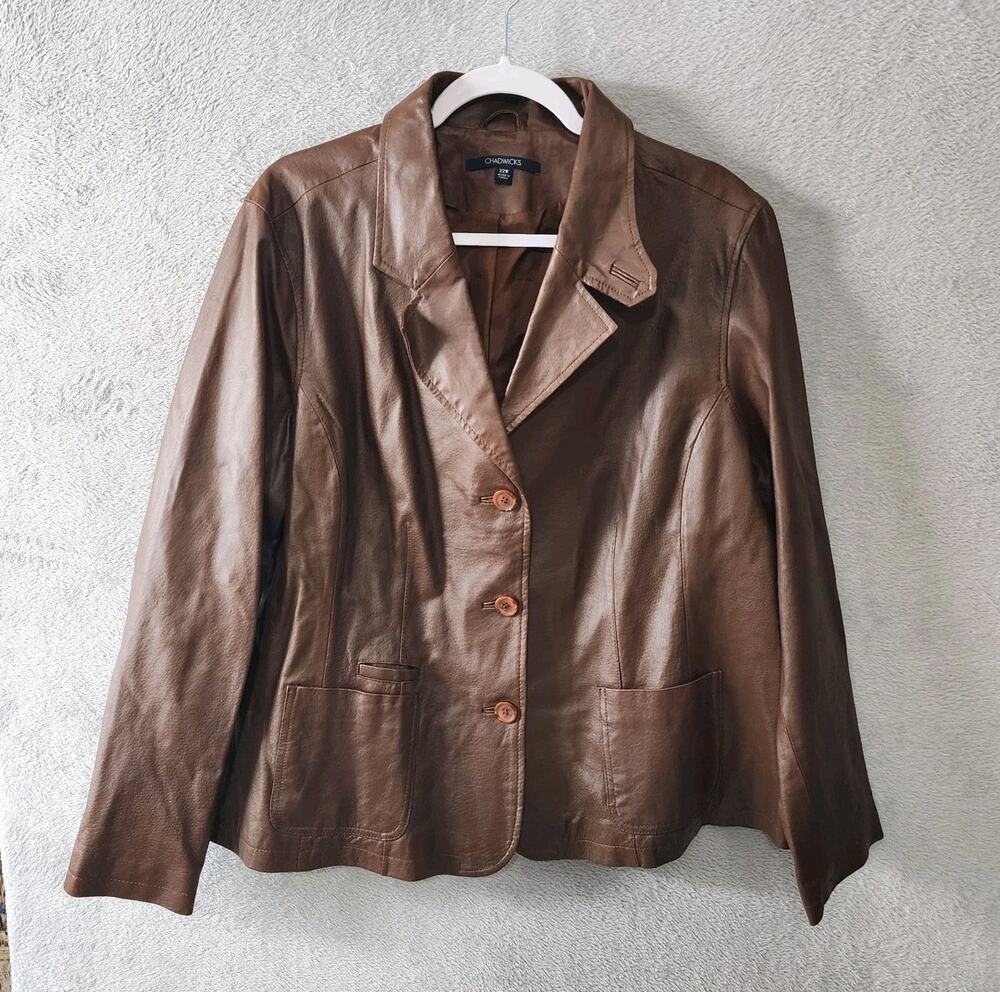 Chadwicks Womens Genuine Leather Jacket Blazer Chestnut Brown Size 22W